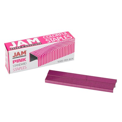 JAM Paper Colorful Staples, 1/4 Leg Length, Pink, 5000/Box (335PIZ)