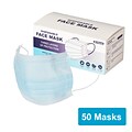 Disposable Earloop Face Mask, 3-Ply, Blue, 50/Box (FIK0906U)