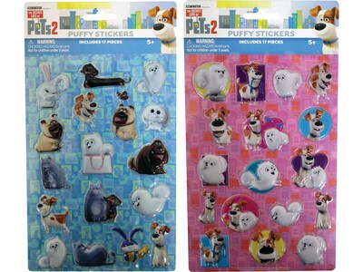 Inkology Secret Life of Pets Puffy Stickers, Multicolor, 17/Sheet, 2 Sheets/Pack (339-7)