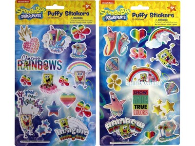 Inkology SpongeBob Puffy Stickers, Multicolor, 15/Sheet, 2 Sheets/Pack (155-3)