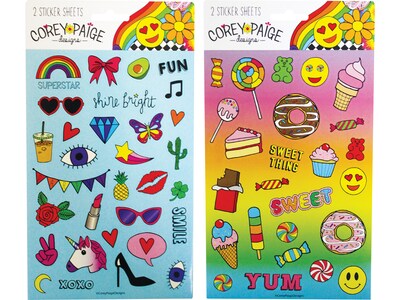 Inkology Corey Paige Stickers, Multicolor, 2/Pack, 2 Packs/Set (061-7)