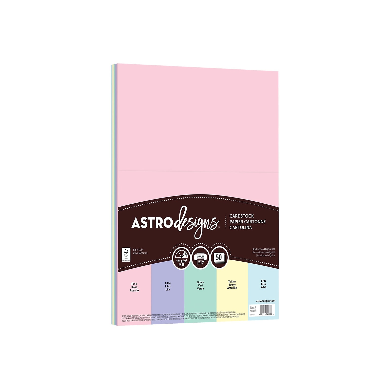 Astrobrights Astrodesigns 65 lb. Paper, 8.5 x 11, Assorted Pastel Colors, 50 Sheets/Pack (91803)