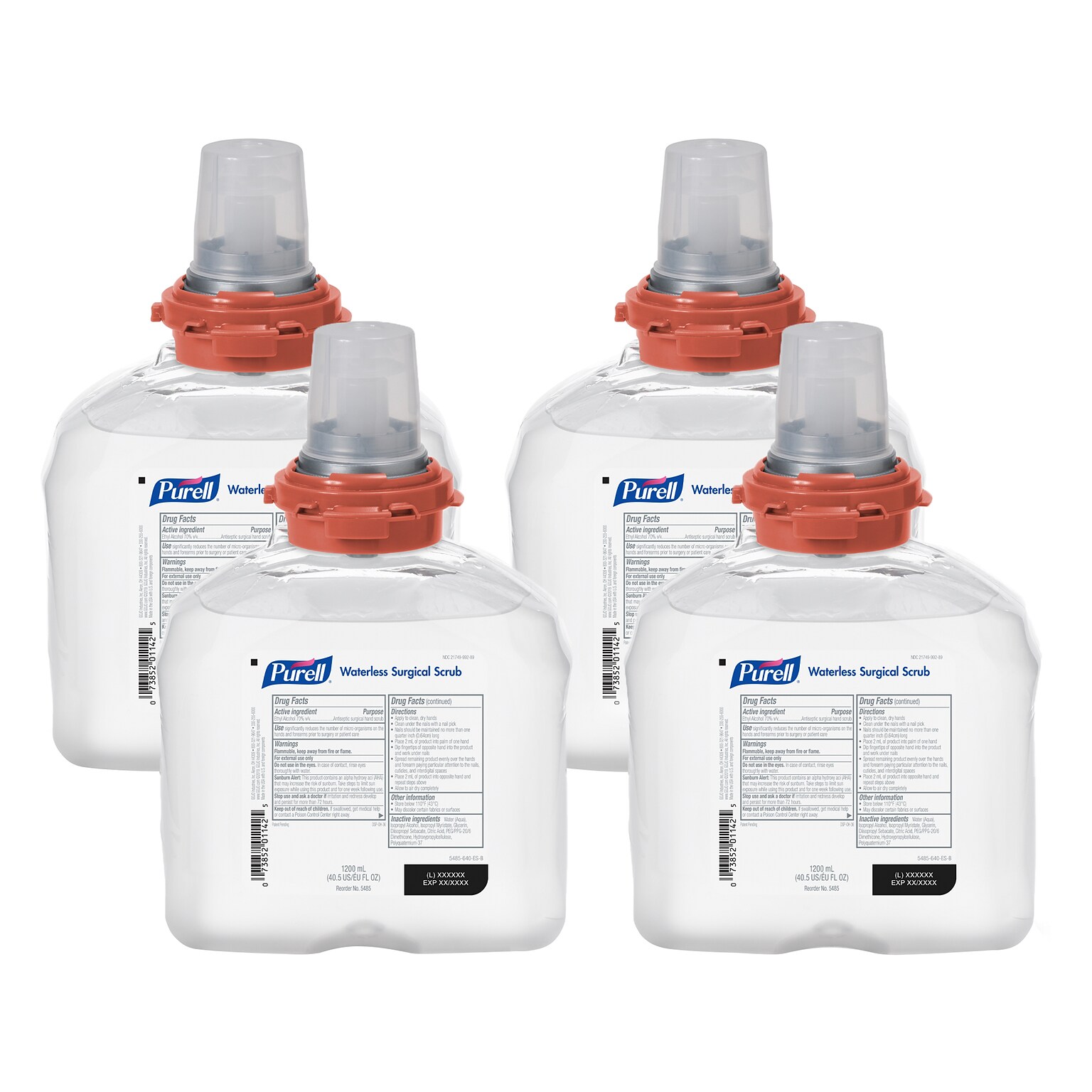 PURELL 70% Alcohol Gel Hand Sanitizer Refill for TFX Dispenser, 40.6 Oz., 4/Carton (5485-04)