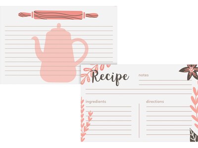 Better Office 6 x 4 Recipe Index Cards, Lined, White/Pink, 60/Pack (64580)