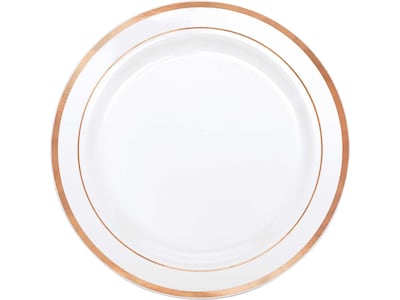 Amscan Premium Party Plate, White with Rose Gold Trim (430547)