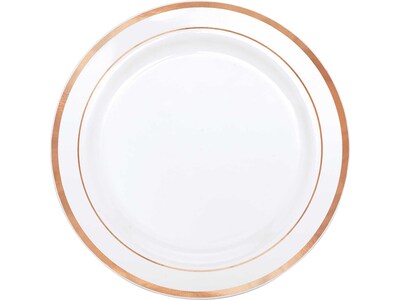 Amscan Premium Party Plate, White with Rose Gold Trim (430547)