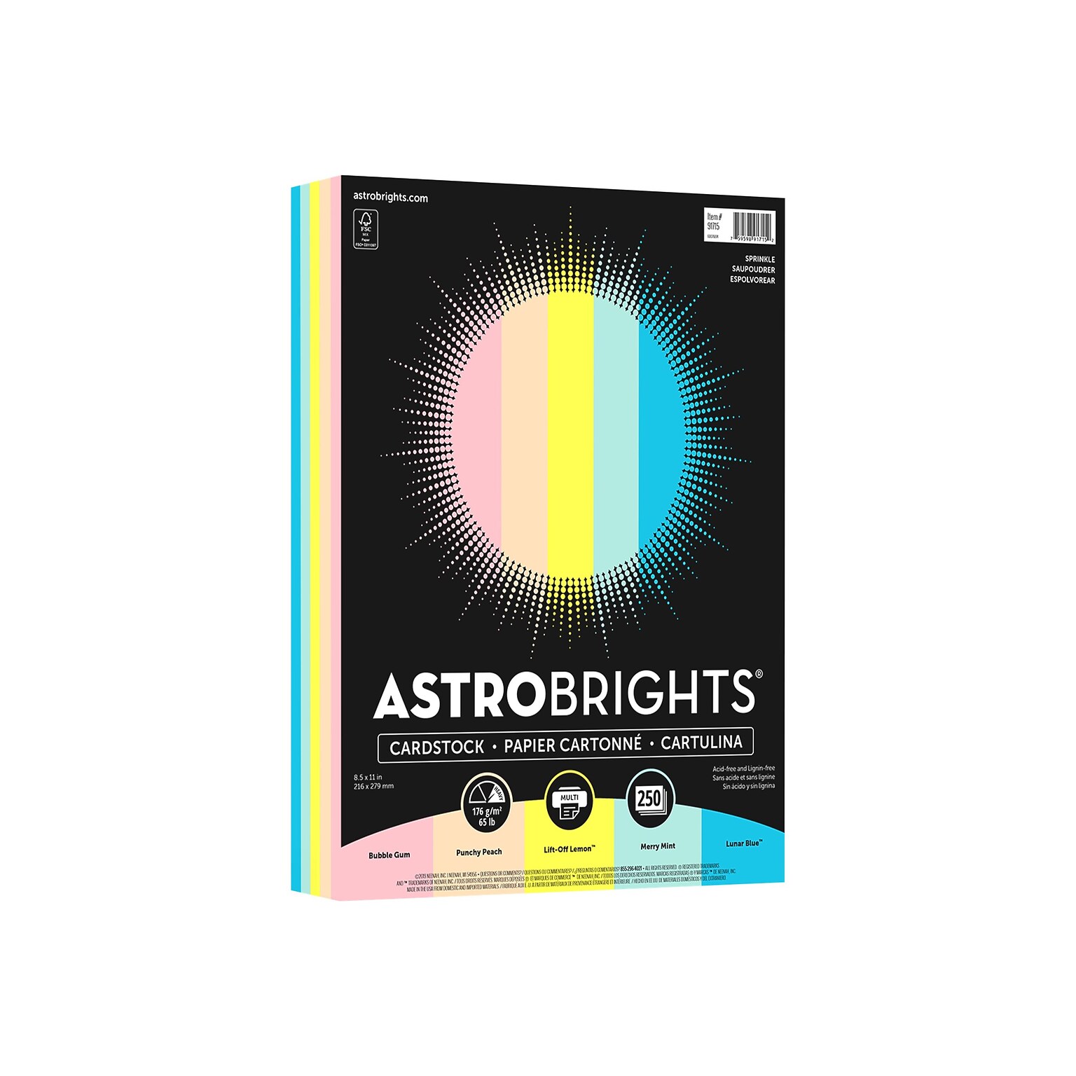Astrobrights 65 lb. Cardstock Paper, 8.5 x 11, Assorted Colors, Pack (91715)