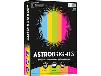 Astrobrights Bright 65 lb. Cardstock Paper, 8.5 x 11, Assorted Colors, 250 Sheets/Pack (99904)