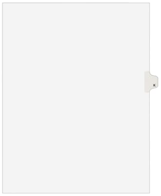 Avery Style Individual Legal Divider, Tab K, 8.5 x 11, White, 25/Set (01411)