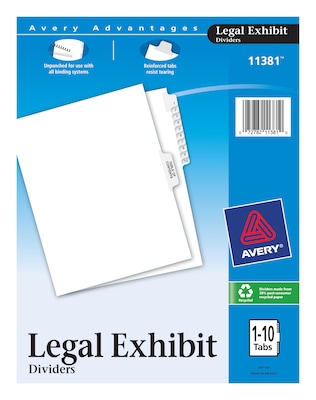 Avery Premium Collated Legal Paper Dividers, 1-10 & Table of Content Tabs, White, Avery Style, Lette