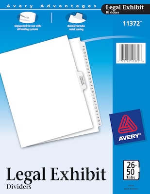 Avery Premium Collated Legal Paper Dividers, 26-50 & Table of Contents Tabs, White, Avery Style, Let