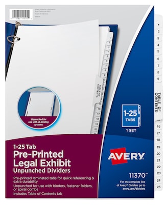 Avery Legal Exhibit Numeric Dividers, 26-Tab, Clear (11370)