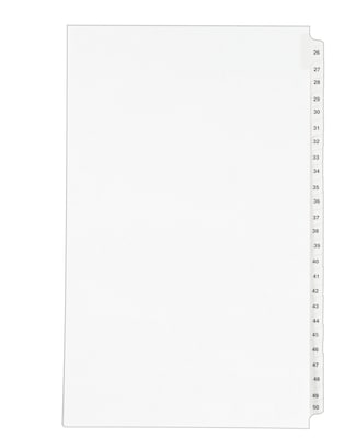 Avery Legal Pre-Printed Paper Divider Collated Set, 26-50 Tabs, White, Avery Style, Legal Size (0143