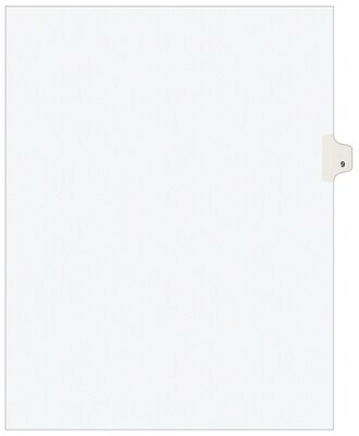 Avery Legal Pre-Printed Paper Dividers, Side Tab #9, White, Avery Style, Letter Size, 25/Pack (11919