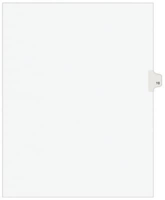 Avery Legal Pre-Printed Paper Dividers, Side Tab #10, White, Avery Style, Letter Size, 25/Pack (1192