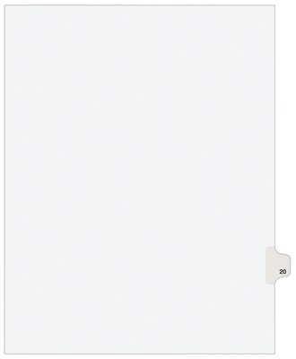 Avery Legal Pre-Printed Paper Dividers, Side Tab #20, White, Avery Style, Letter Size, 25/Pack (0102