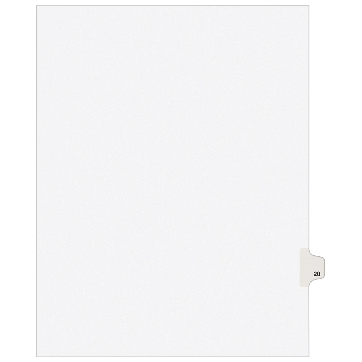 Avery Legal Pre-Printed Paper Dividers, Side Tab #20, White, Avery Style, Letter Size, 25/Pack (01020)