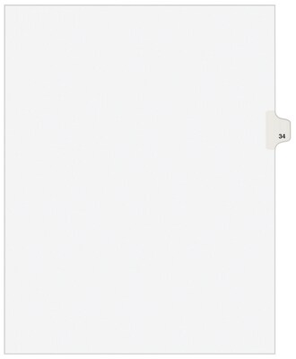 Avery Legal Pre-Printed Paper Dividers, Side Tab #34, White, Avery Style, Letter Size, 25/Pack (0103