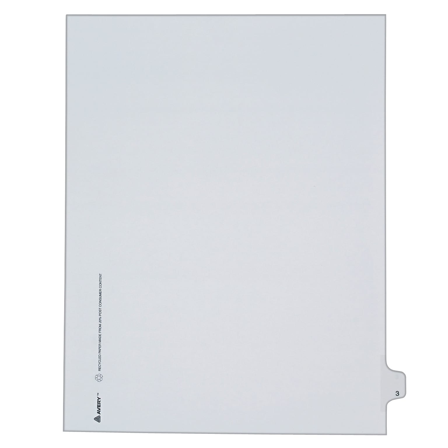 Avery Legal Pre-Printed Paper Dividers, Side Tab #3, White, Allstate Style, Letter Size, 25/Pack (82201)