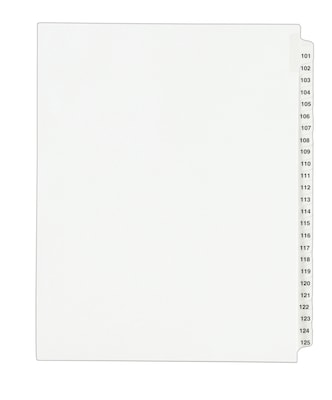 Avery Legal Pre-Printed Paper Divider Collated Set, 101-125 Tabs, White, Avery Style, Letter Size (0