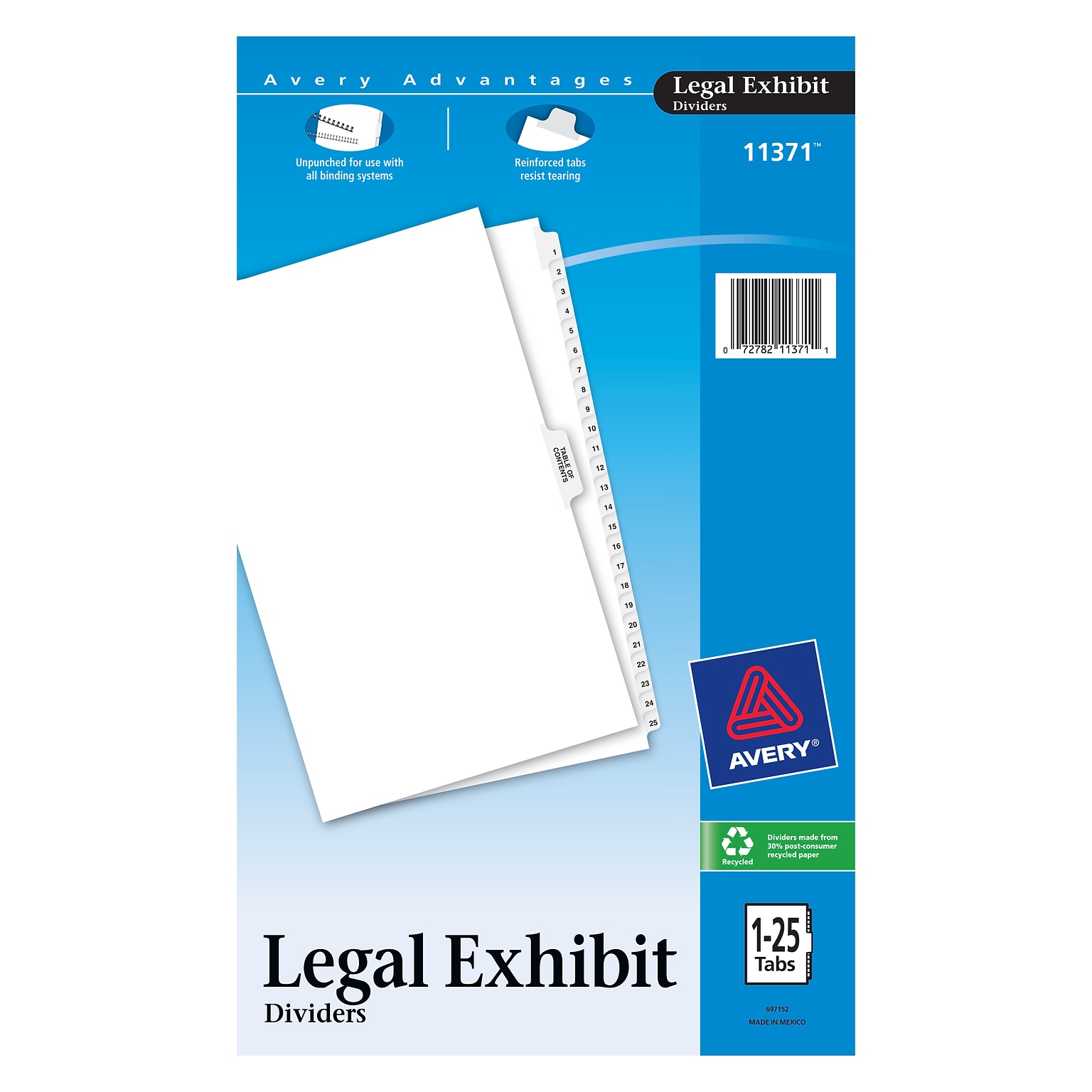 Avery Premium Collated Legal Paper Dividers, 1-25 & Table of Content Tabs, White, Avery Style, Legal Size (11371)