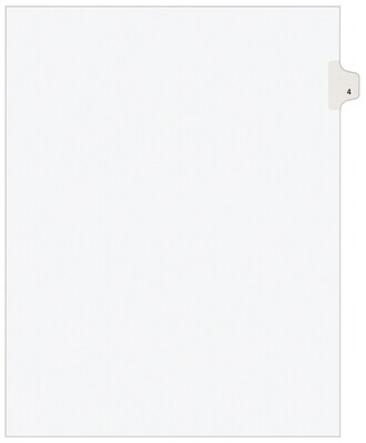 Avery Legal Pre-Printed Paper Dividers, Side Tab #4, White, Avery Style, Letter Size, 25/Pack (11914