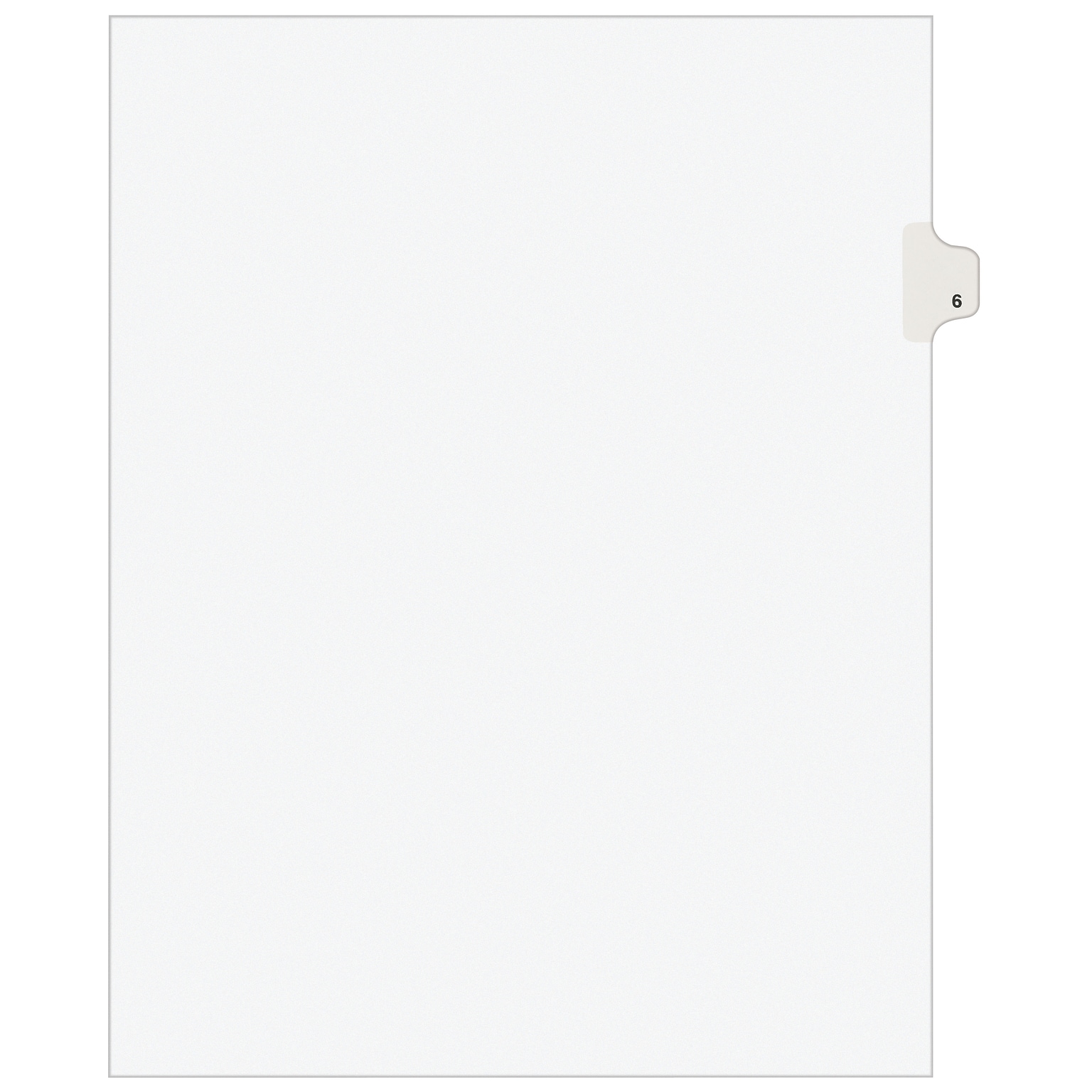Avery Legal Pre-Printed Paper Dividers, Side Tab #6, White, Avery Style, Letter Size, 25/Pack (11916)