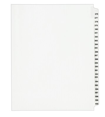 Avery Style Legal Numeric 376 - 400 Tab Paper Dividers, 25 Tabs, White (01345)