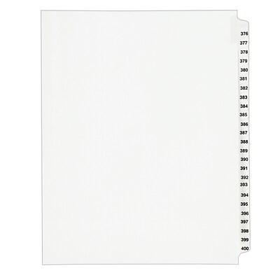 Avery Style Legal Numeric 376 - 400 Tab Paper Dividers, 25 Tabs, White (01345)