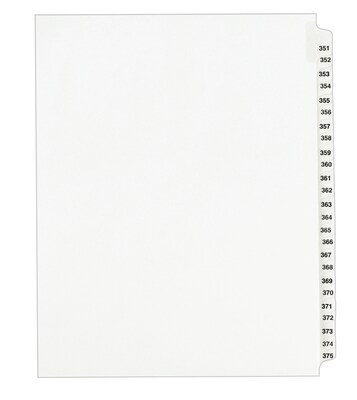 Avery Legal Pre-Printed Paper Divider Collated Set, 351-375 Tabs, White, Avery Style, Letter Size (0