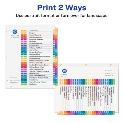Avery Ready Index Table of Contents Pre-Printed Paper Dividers, A-Z Tabs, Multicolor, 1 Set (11125)