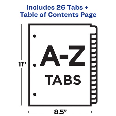 Avery Ready Index Table of Contents Pre-Printed Paper Dividers, A-Z Tabs, Multicolor, 1 Set (11125)