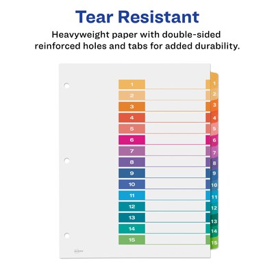 Avery Ready Index Table of Contents Pre-Printed Paper Dividers, 15 Tabs, Multicolor, 1 Set (11143)