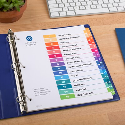 Avery Ready Index Table of Contents Pre-Printed Paper Dividers, 15 Tabs, Multicolor, 1 Set (11143)