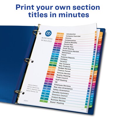 Avery Ready Index Table of Contents Pre-Printed Numeric Paper Divider, 31 Tabs, Multicolor, 1 Set (1