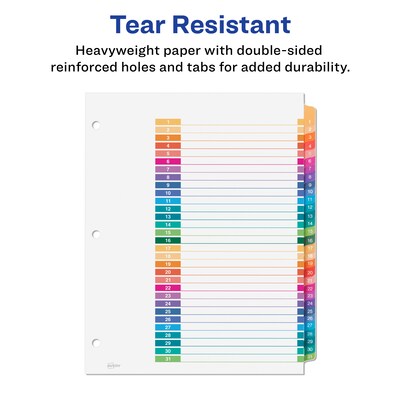 Avery Ready Index Table of Contents Pre-Printed Numeric Paper Divider, 31 Tabs, Multicolor, 1 Set (11129)