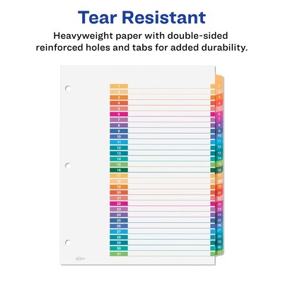 Avery Ready Index Table of Contents Paper Dividers, 1-31 Tabs, Multicolor (11129)