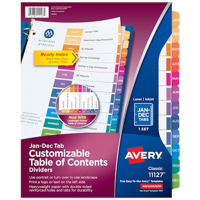 Avery Ready Index Table of Contents Pre-Printed Monthly Paper Divider, Jan - Dec Tabs, Multicolor, 1