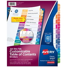 Avery Ready Index Customizable Table of Contents Monthly Paper Dividers, 12-Tab, Multicolor (11127)