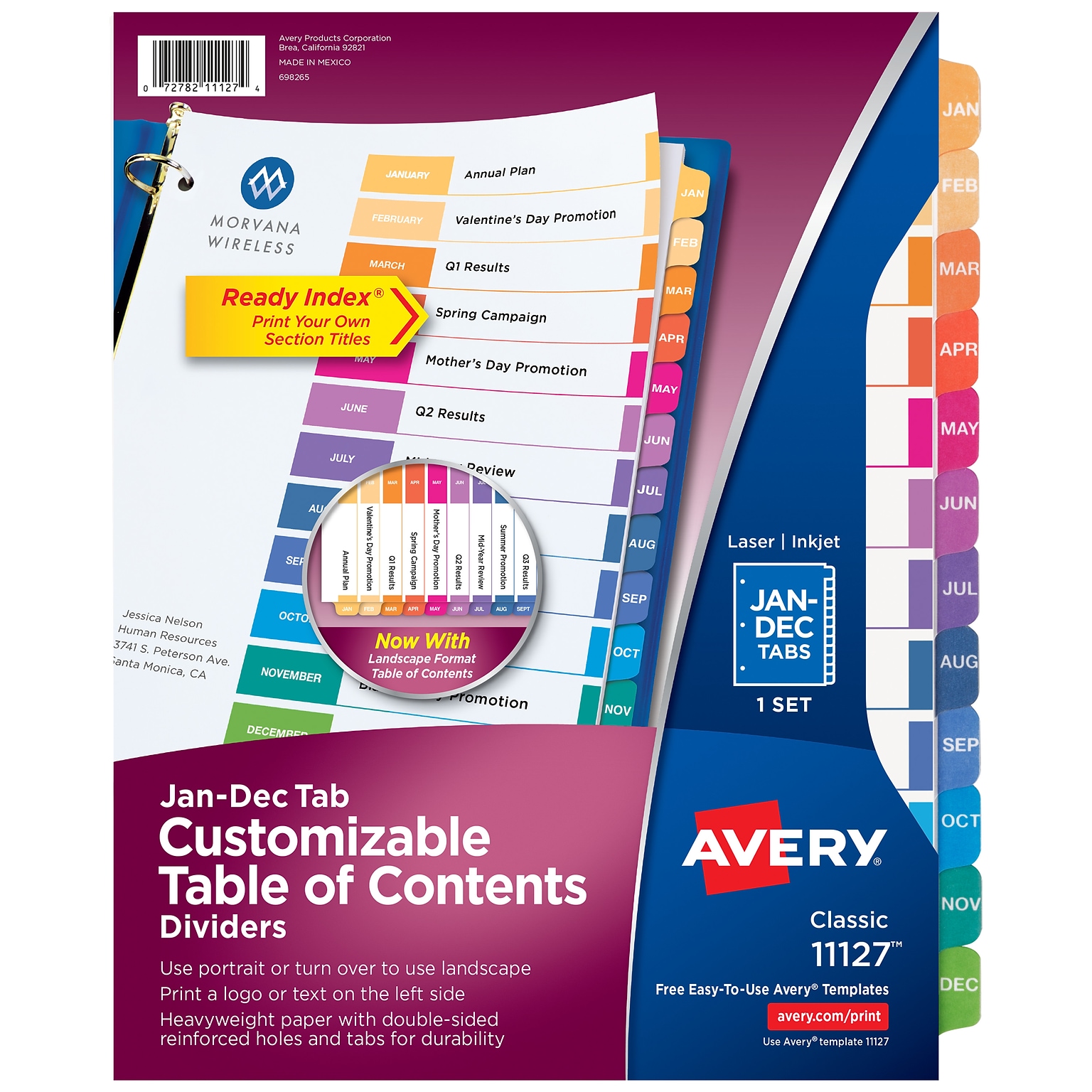 Avery Ready Index Table of Contents Pre-Printed Monthly Paper Divider, Jan - Dec Tabs, Multicolor, 1 Set (11127)