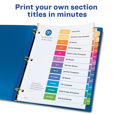 Avery Ready Index Table of Contents Pre-Printed Monthly Paper Divider, Jan - Dec Tabs, Multicolor, 1