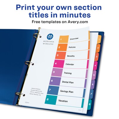 Avery Extra-Wide Ready Index Numeric Paper Dividers, 8-Tab, Multicolor (11163)