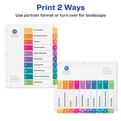 Avery Ready Index Table of Contents Paper Dividers, 1-10 Tabs, Multicolor, 6 Sets/Pack (11188)