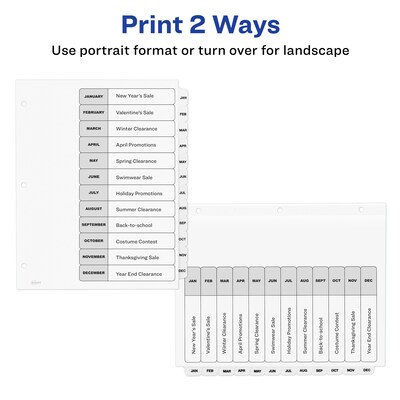 Avery Ready Index Table of Contents Paper Dividers, Jan-Dec Tabs, White (11126)