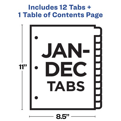 Avery Ready Index Table of Contents Paper Dividers, Jan-Dec Tabs, White (11126)