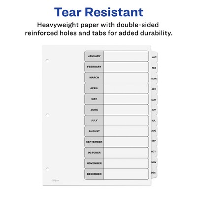 Avery Ready Index Table of Contents Paper Dividers, Jan-Dec Tabs, White (11126)