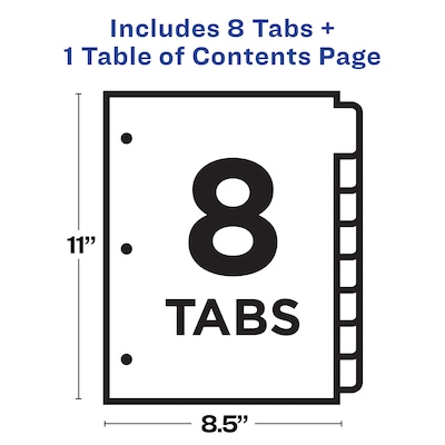 Avery Ready Index Table of Contents Paper Dividers, 1-8 Tabs, White (11132)