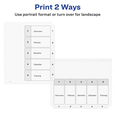 Avery Ready Index Table of Contents Paper Dividers, 1-5 Tabs, White (11130)