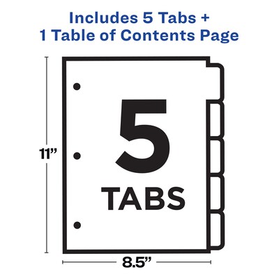 Avery Ready Index Table of Contents Paper Dividers, 1-5 Tabs, White (11130)