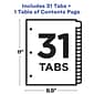 Avery Ready Index Table of Contents Paper Dividers, 1-31 Tabs, White (11128)